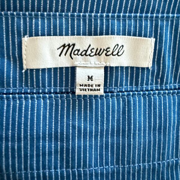 Madewell Blue Pin Striped Square Neck Cotton Top Size M Parisian Chic Capsule - Picture 5 of 8